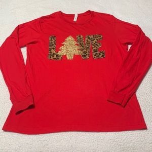 Bella Canvas L/S Red “L🌲VE” Shirt (Great for Christmas), NEW, Size Large